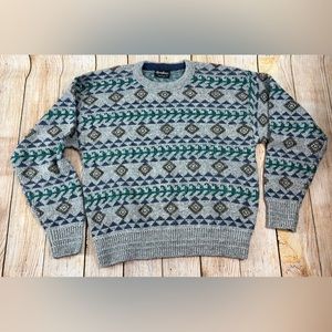 Vintage Reed St James Aztec Print Pullover Knit Sweater Size L Made in USA